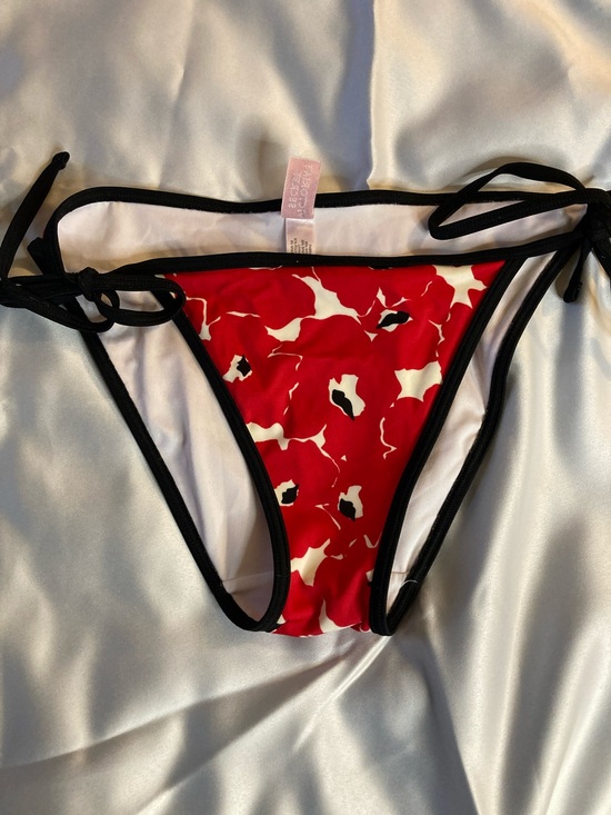 Victoria's Secret Other - Victoria's Secret Red Floral Tie-Side Bikini Bottom with Black Trim